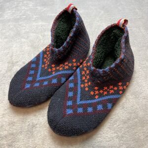 Bombas Adult Fair Isle Gripper Slippers Sz L Blue Burgundy Orange Pull On Socks